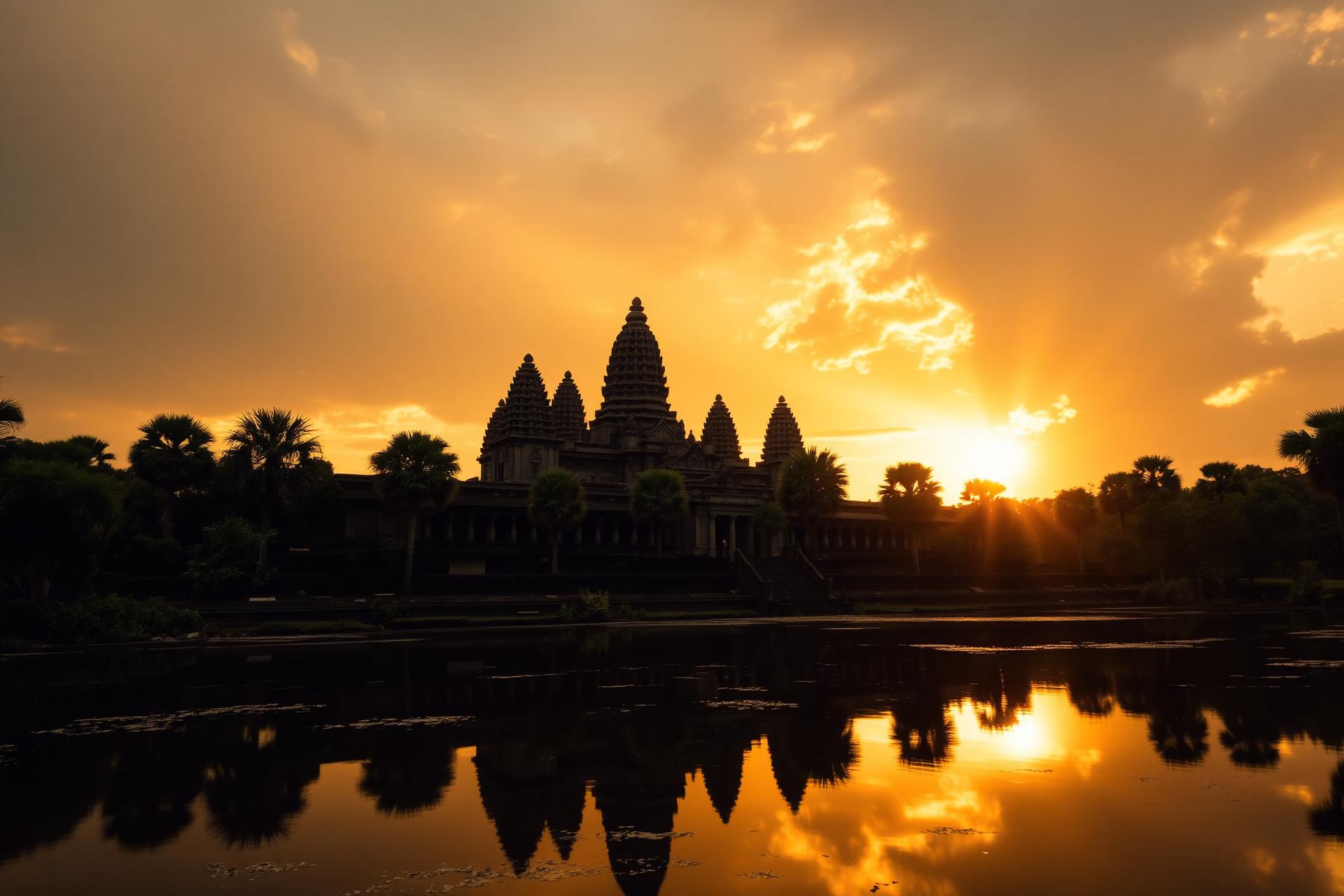 Świątynia Angkor Wat w Kambodży o wschodzie słońca